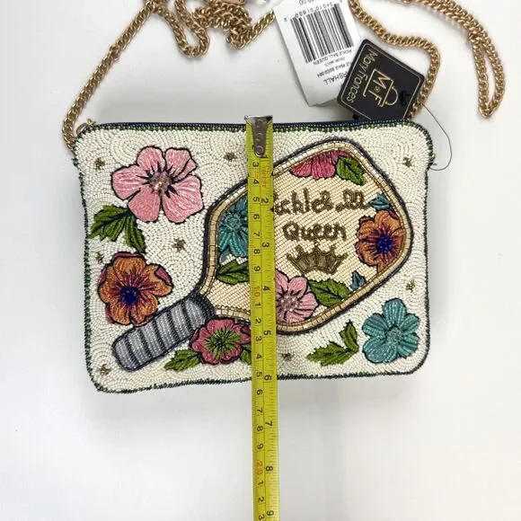 Mary Frances Pickle Ball Queen Crossbody Purse Bag Beaded Sparkle Crown NEW - Picture 8 of 12